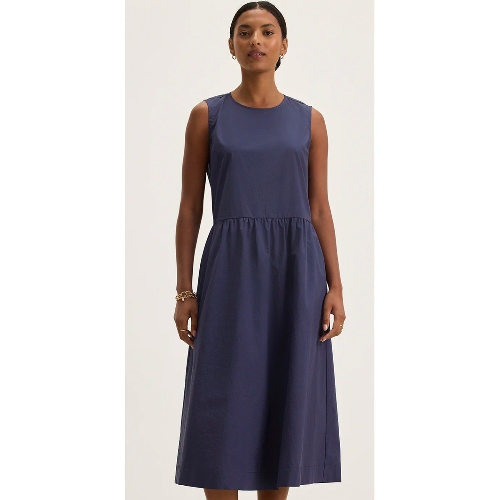 Velvet by Graham & Spencer Navy Blue Cotton Poplin Sleeveless Midi Dress XS